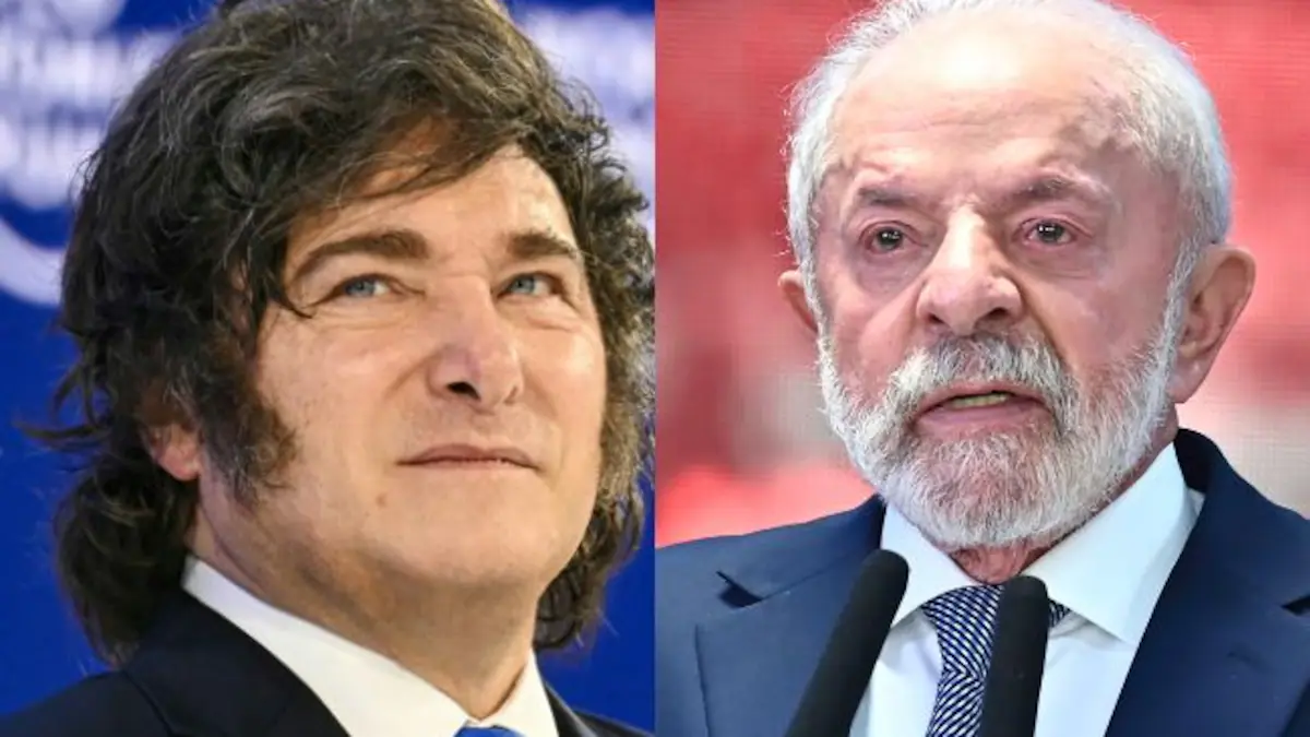 Primer plano del presidente argentino Javier Milei durante su intervención televisiva en el canal LN+, donde emitió fuertes declaraciones contra el gobierno de Brasil.